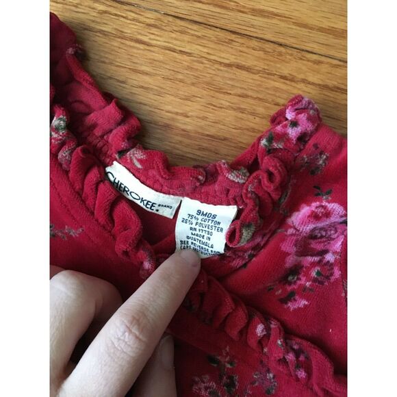 Cherokee 9m Baby Girls Floral Velour Maroon Pantsuit 2pc Fall/Winter Ruffles - Picture 5 of 5
